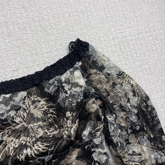 Y2K Marie Claire Sheer Floral Mesh XL Top Off-Shoulder Goth Emo Fairy Romantic - Picture 5 of 12